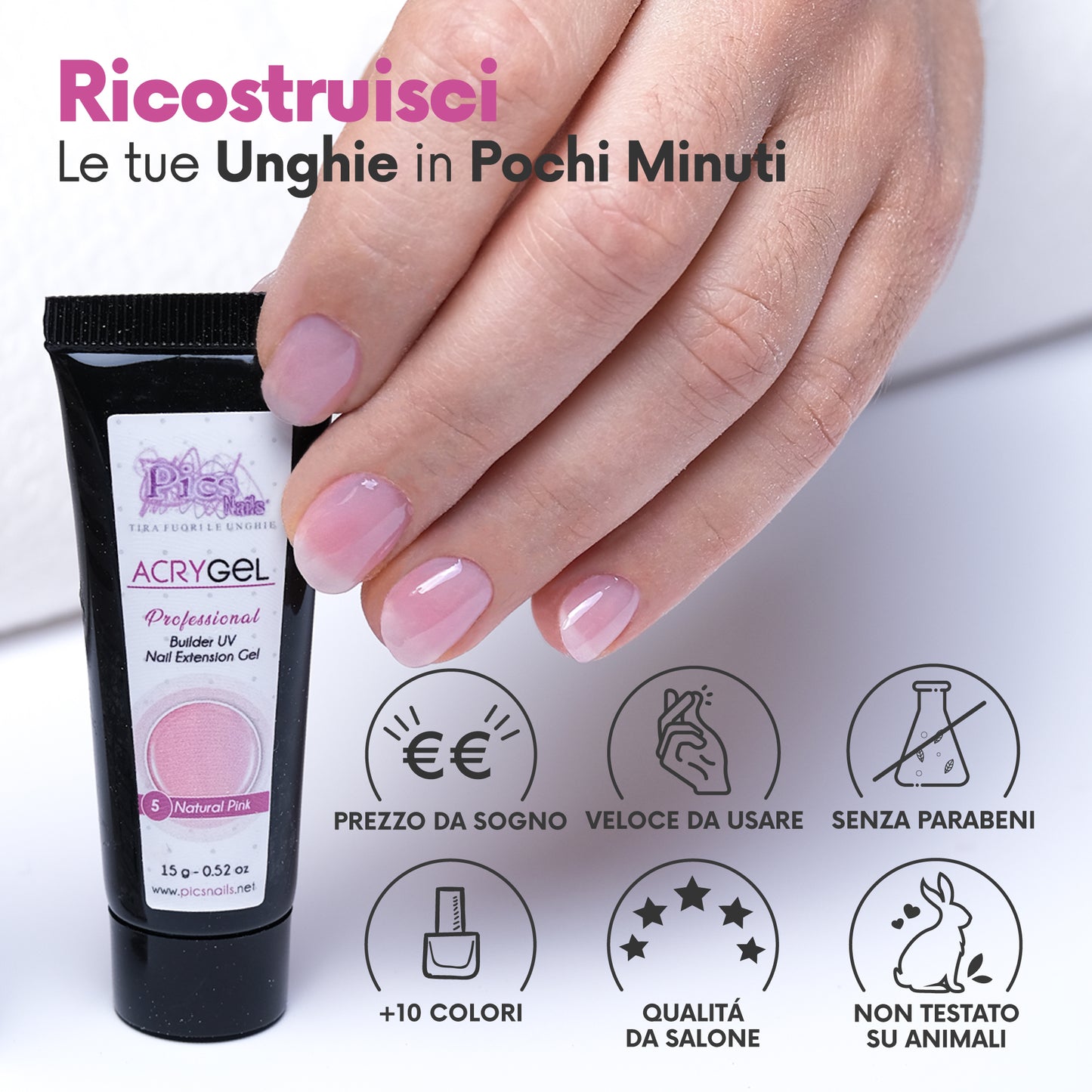 Acrygel Natural Pink 5 - Gel Acrilico per Unghie 15g