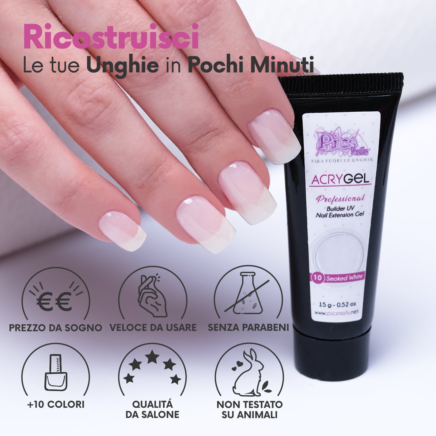 Acrygel Smoked White 10 - Gel Acrilico per Unghie 15 g