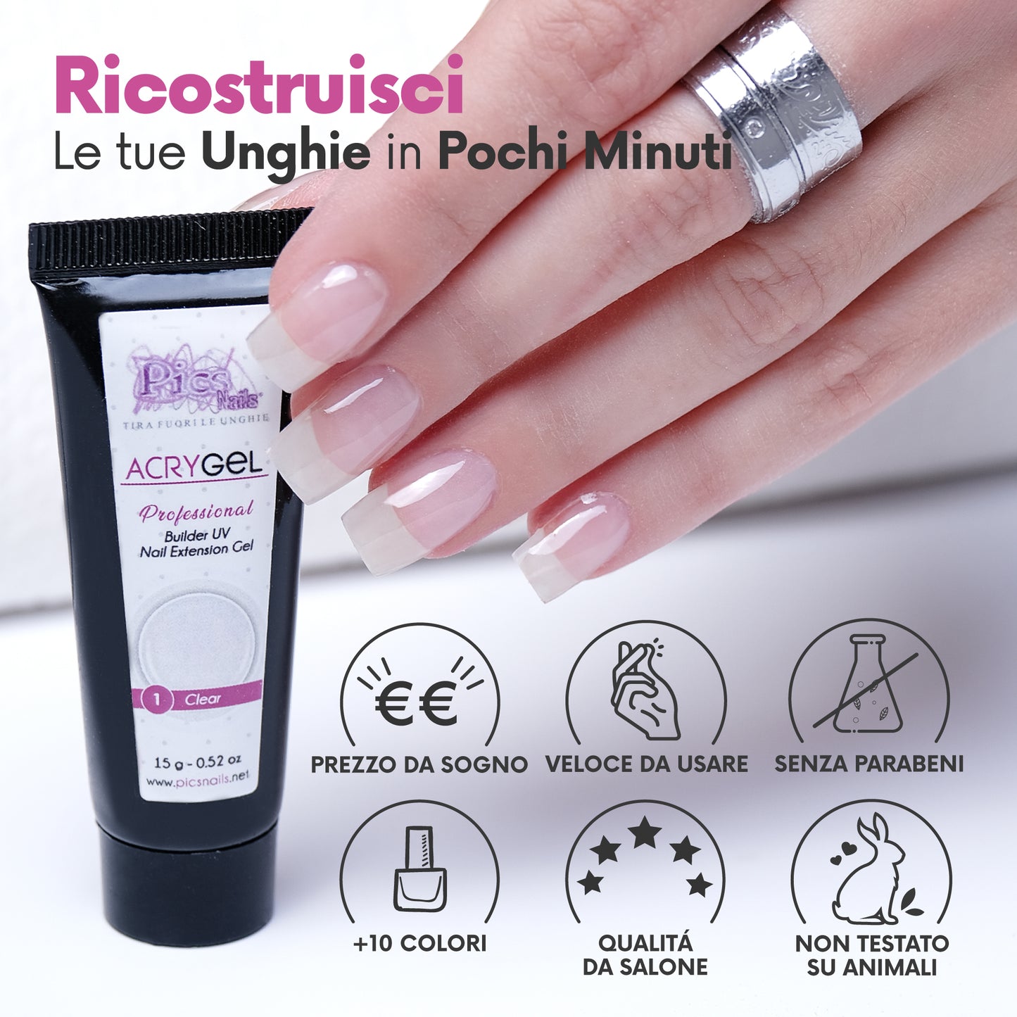 Acrygel Clear 1 - Gel Acrilico per Unghie 15 gr