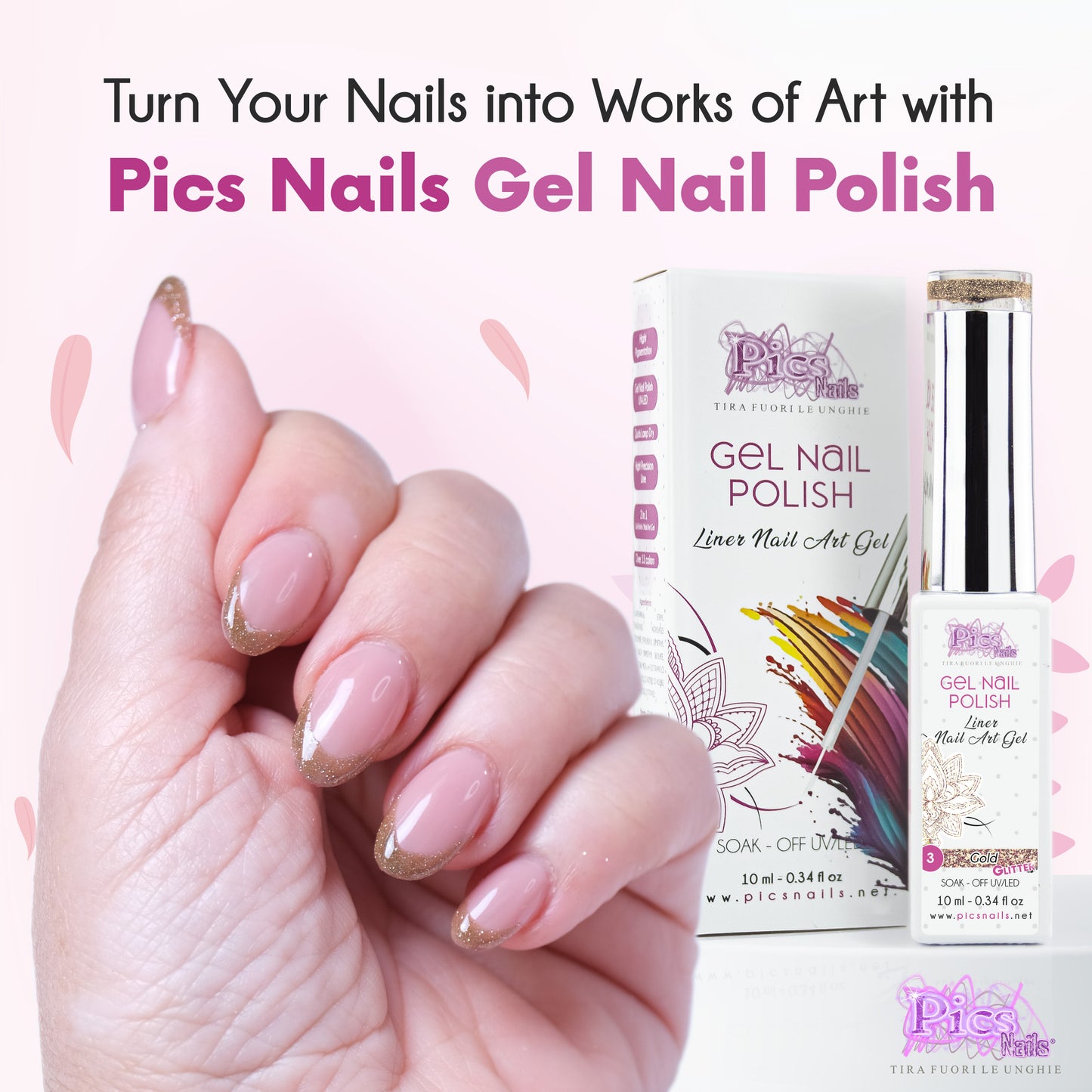 Smalto Nail Art Semipermanente Liner Gel per Unghie UV/LED 10 ml - Oro Glitter 3