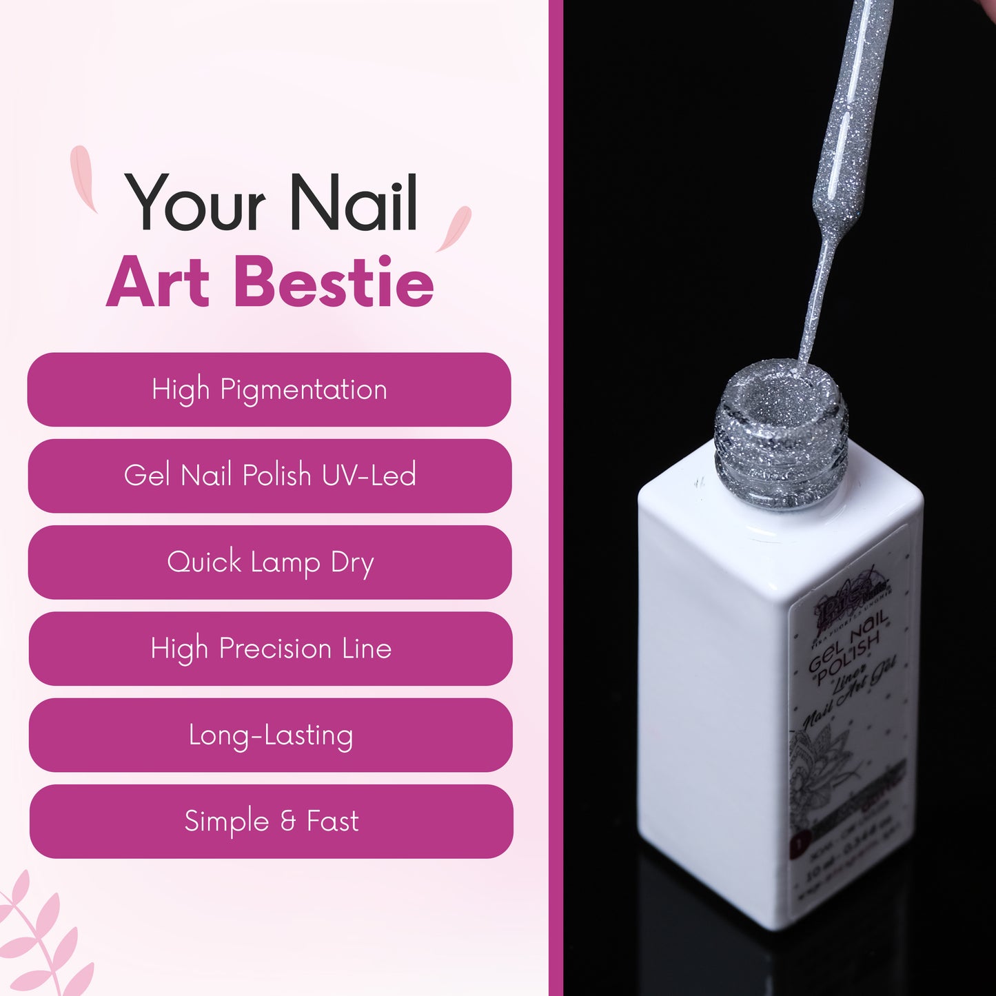 Smalto Nail Art Semipermanente Liner Gel per Unghie UV/LED 10 ml - Argento Glitter 1