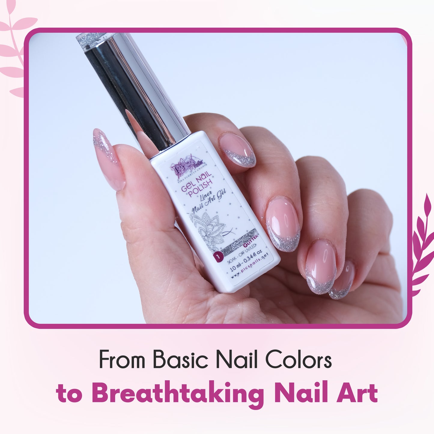 Smalto Nail Art Semipermanente Liner Gel per Unghie UV/LED 10 ml - Argento Glitter 1