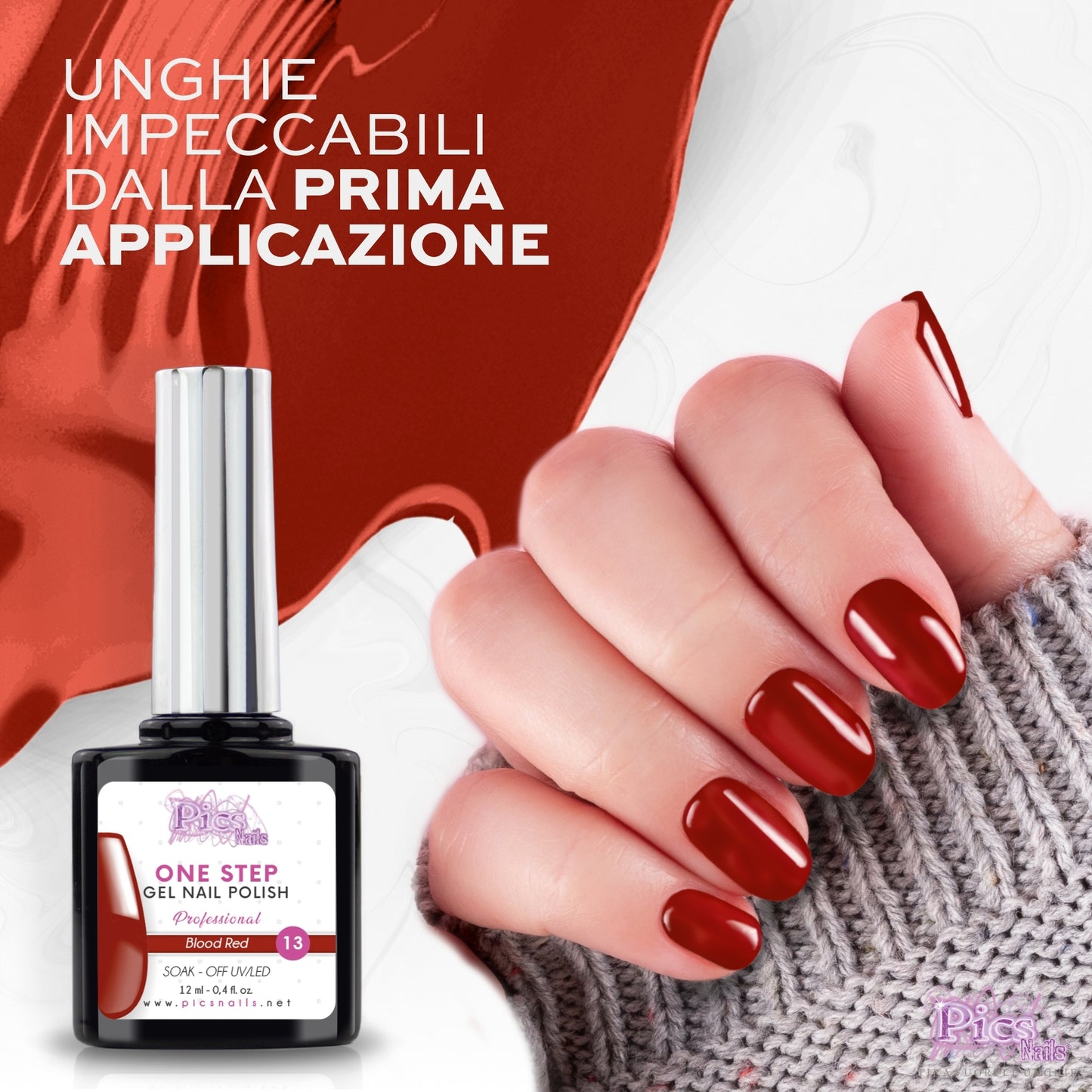Smalto Semipermanente One Step Blood Red 13 - 12 ml | Semipermanente 3in1 UV/LED Ultra Lucido