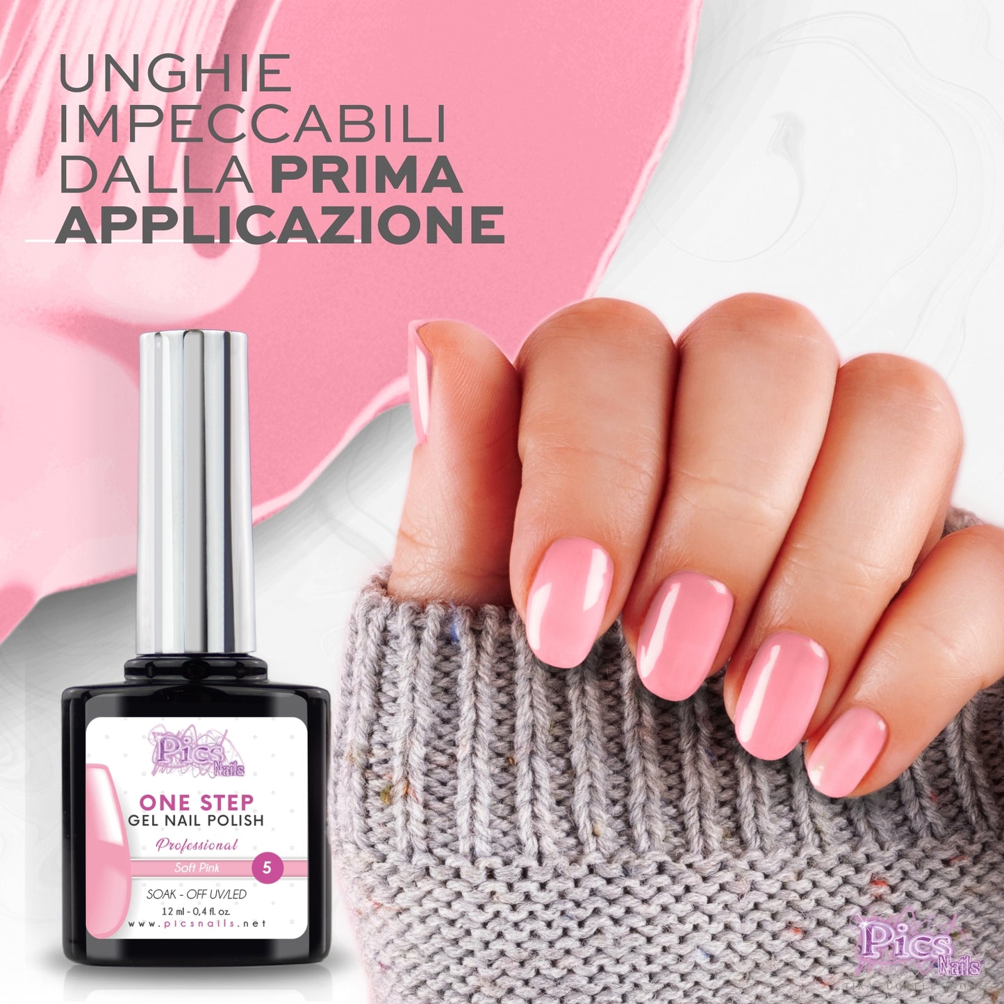 Smalto Semipermanente One Step Soft Pink 5 - 12 ml | Semipermanente 3in1 UV/LED Ultra Lucido