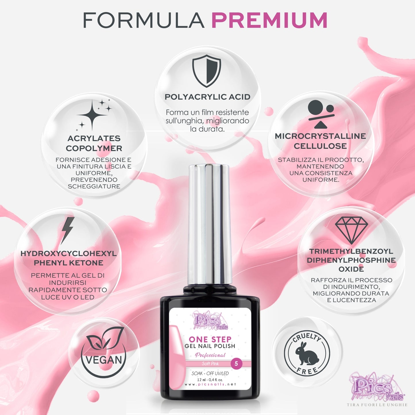 Smalto Semipermanente One Step Soft Pink 5 - 12 ml | Semipermanente 3in1 UV/LED Ultra Lucido