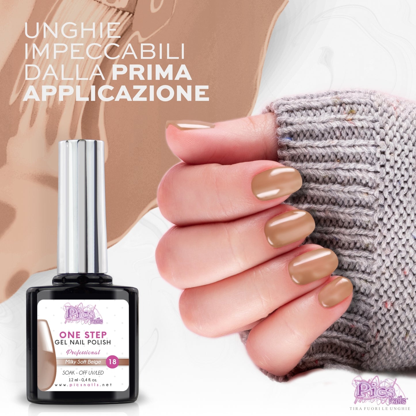 Smalto Semipermanente One Step Milky Soft Beige 18 - 12 ml | Semipermanente 3in1 UV/LED Ultra Lucido