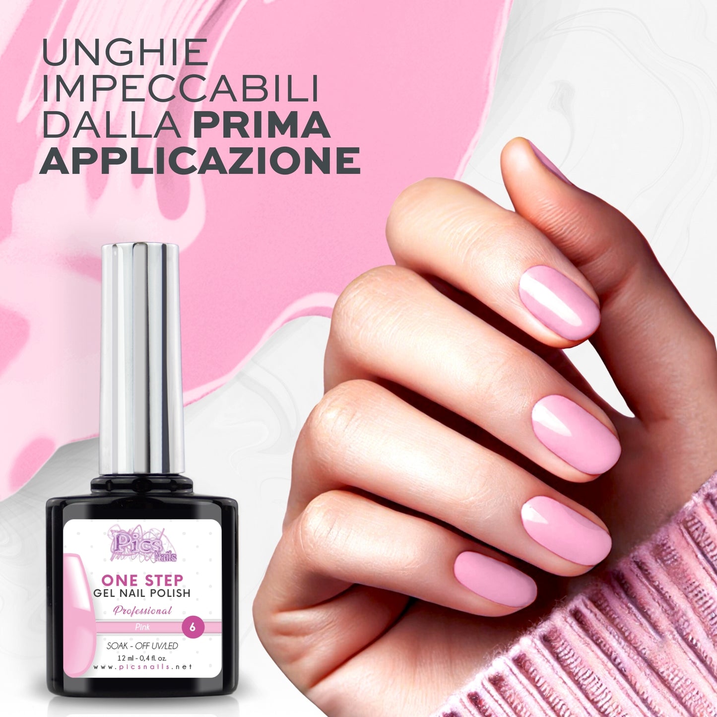 Smalto Semipermanente One Step Pink 6 - 12 ml | Semipermanente 3in1 UV/LED Ultra Lucido