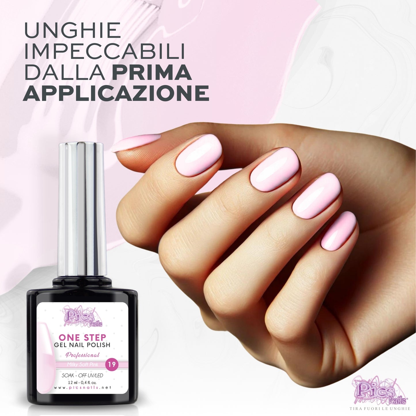 Smalto Semipermanente One Step Milky Soft Pink 19 - 12 ml | Semipermanente 3in1 UV/LED Ultra Lucido
