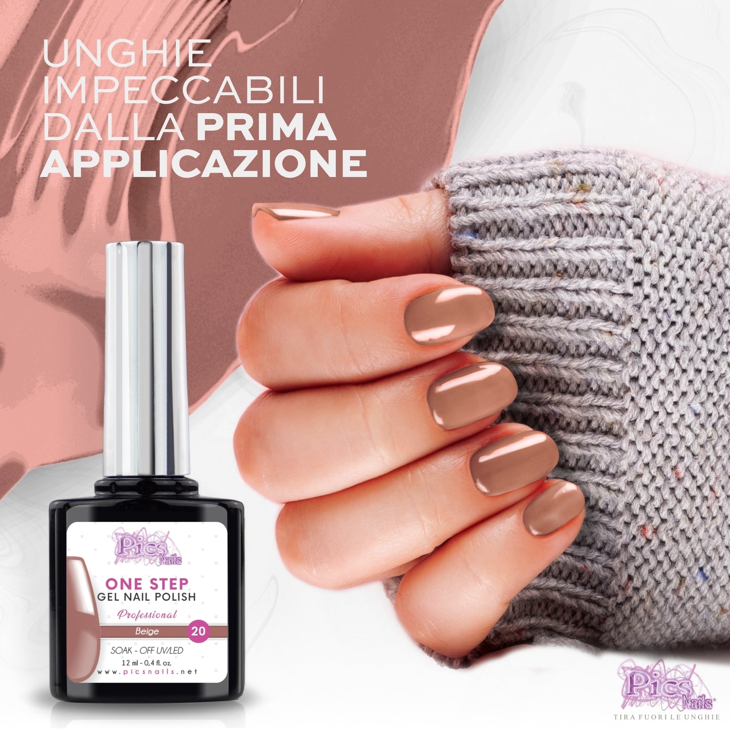 Smalto Semipermanente One Step Beige 20 - 12 ml | Semipermanente 3in1 UV/LED Ultra Lucido
