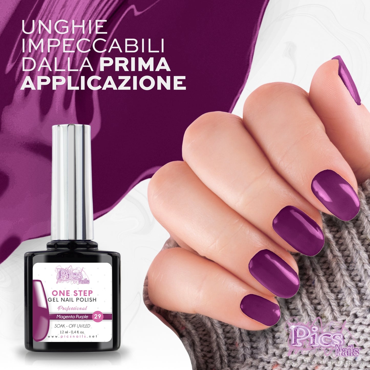 Smalto Semipermanente One Step Magenta Purple 29- 12 ml | Semipermanente 3in1 UV/LED Ultra Lucido