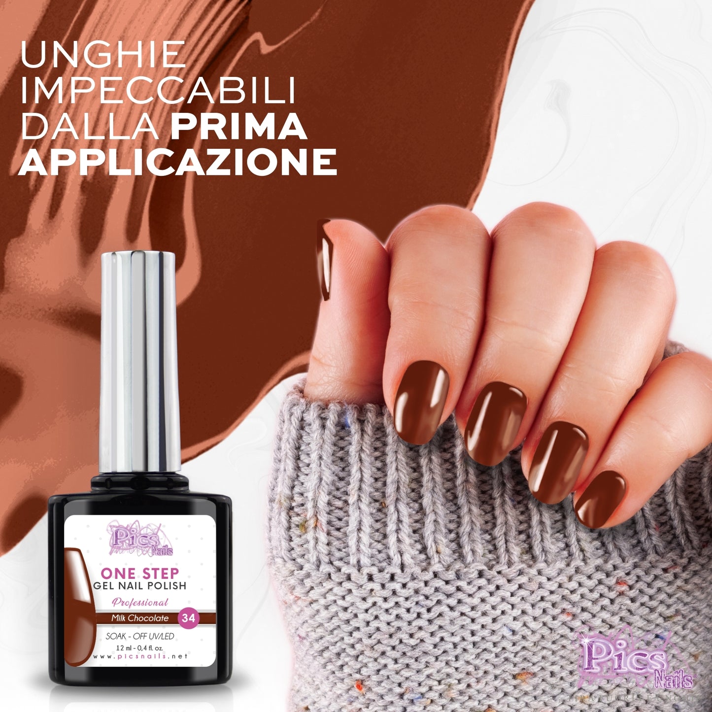 Smalto Semipermanente One Step Milk Chocolate 34 - 12 ml | Semipermanente 3in1 UV/LED Ultra Lucido