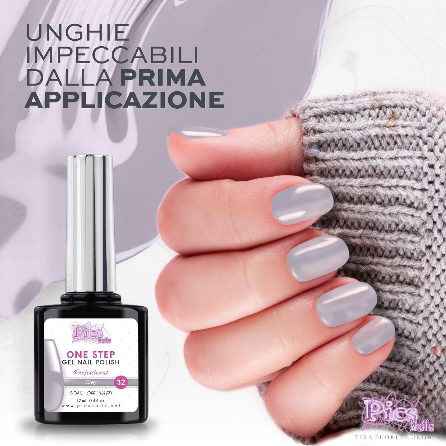 Smalto Semipermanente One Step Gray 32 - 12 ml | Semipermanente 3in1 UV/LED Ultra Lucido