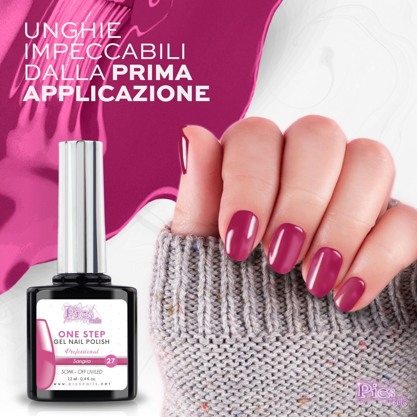 Smalto Semipermanente One Step Sangria 27 - 12 ml | Semipermanente 3in1 UV/LED Ultra Lucido