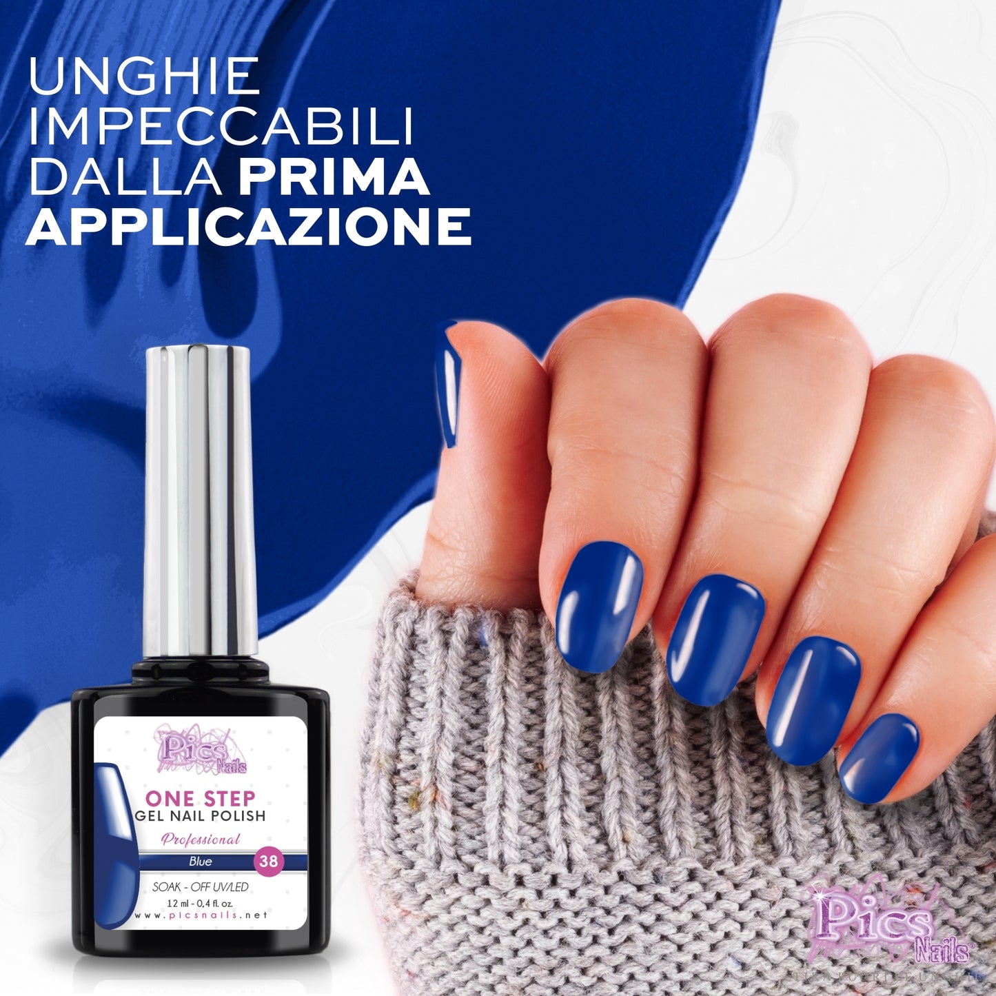 Smalto Semipermanente One Blue 38 - 12 ml | Semipermanente 3in1 UV/LED Ultra Lucido