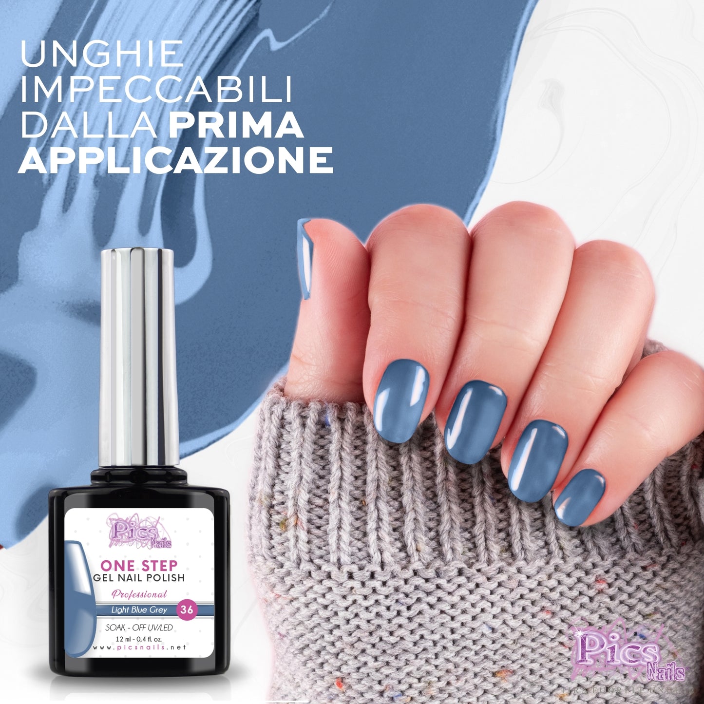 Smalto Semipermanente One Light Blue Gray 36 - 12 ml | Semipermanente 3in1 UV/LED Ultra Lucido