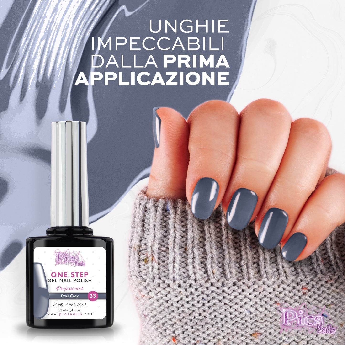 Smalto Semipermanente One Step Dark Gray 33 - 12 ml | Semipermanente 3in1 UV/LED Ultra Lucido