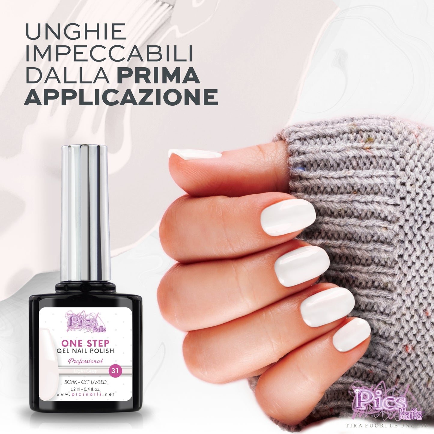 Smalto Semipermanente One Step Light Gray 31 - 12 ml | Semipermanente 3in1 UV/LED Ultra Lucido