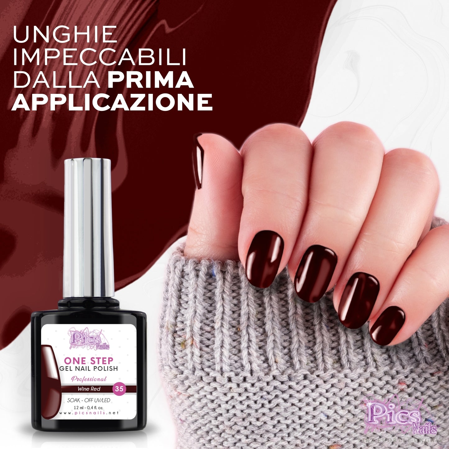 Smalto Semipermanente One Step Wine Red 35 - 12 ml | Semipermanente 3in1 UV/LED Ultra Lucido