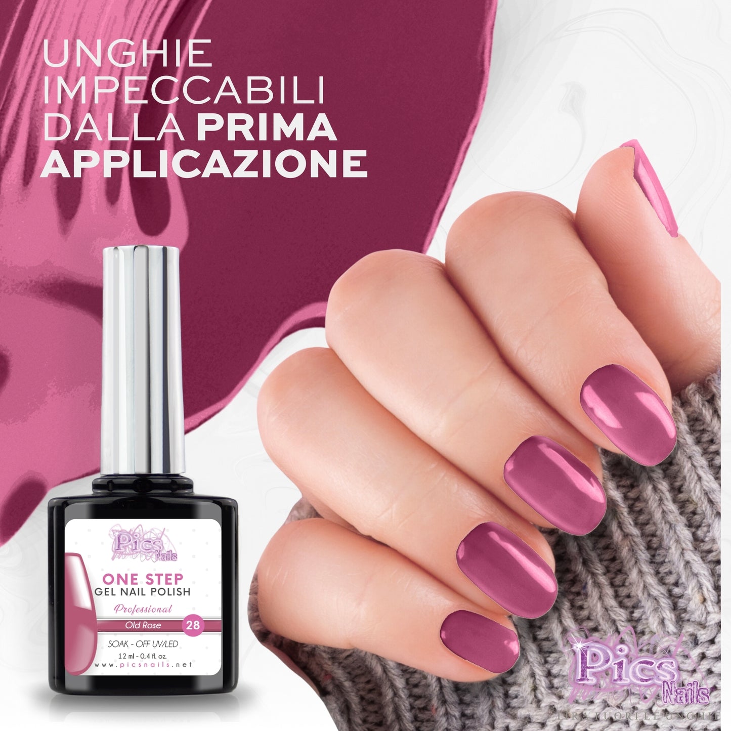 Smalto Semipermanente One Step Old Rose 28 - 12 ml | Semipermanente 3in1 UV/LED Ultra Lucido