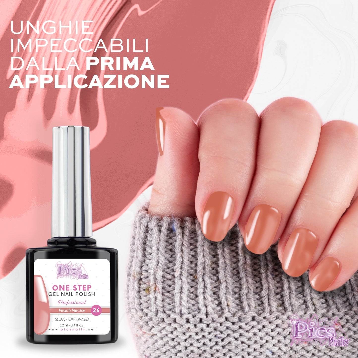 Smalto Semipermanente One Step Peach Nectar 26 - 12 ml | Semipermanente 3in1 UV/LED Ultra Lucido