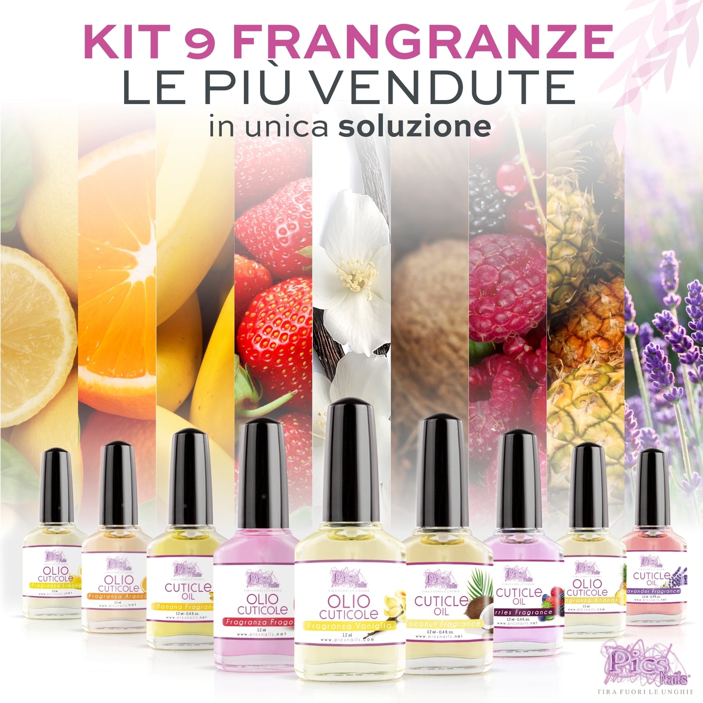 Olio Cuticole Unghie 9pz. per mani e piedi Professionale 12ml - Mix di 9 Fragranze - Idea Regalo per lei - Olio Idratante per Cuticole Mani e Piedi, Dona Sollievo e Freschezza alla Cuticole