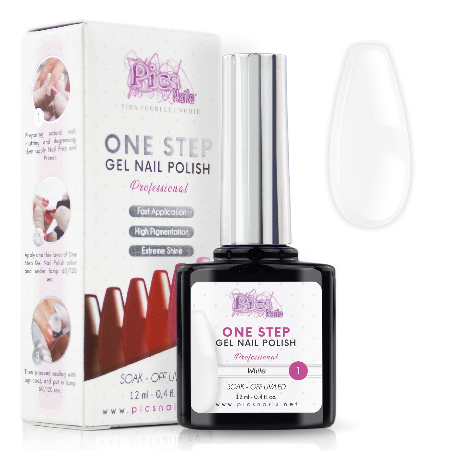 Smalto Semipermanente One Step Bianco 1 - 12 ml | Semipermanente 3in1 UV/LED Ultra Lucido