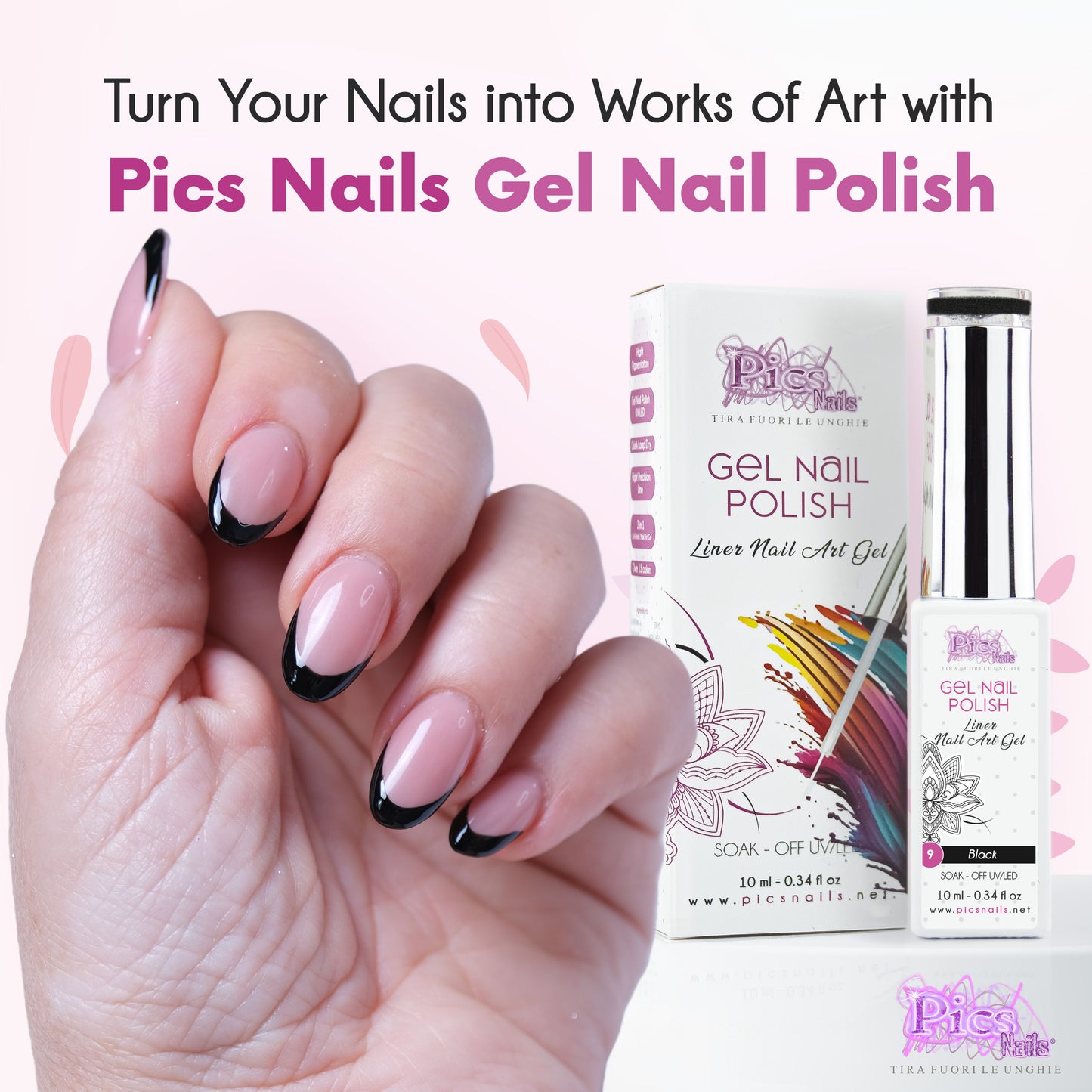 Smalto Nail Art Semipermanente Liner Gel per Unghie UV/LED 10 ml - Nero 9