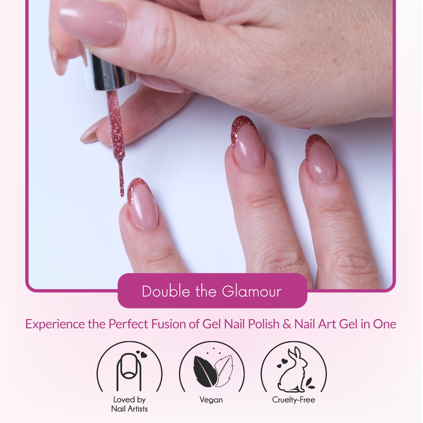Smalto Nail Art Semipermanente Liner Gel per Unghie UV/LED 10 ml - Rosa Glitter 6