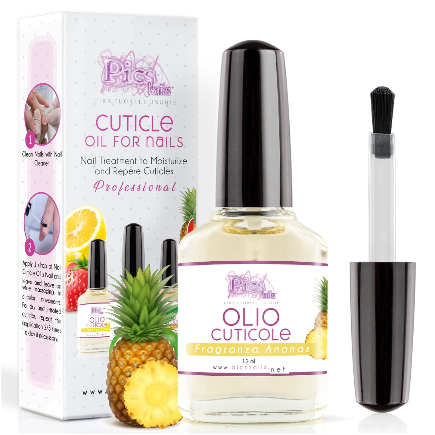 Olio Cuticole Unghie per Mani E Piedi Professionale 12Ml - Fragranza Ananas - Olio Idratante E Rigenerante per Cuticole Di Mani E Piedi, Dona Sollievo E Freschezza Alla Pelle Secca E Irritata