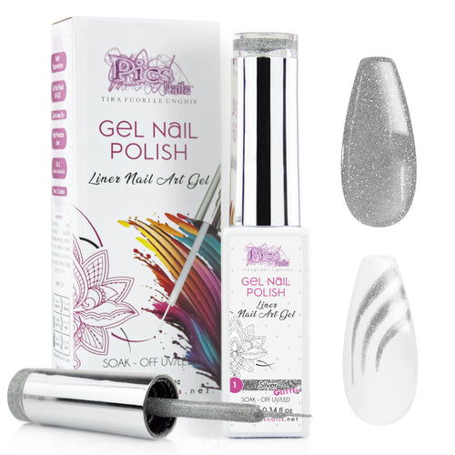 Smalto Nail Art Semipermanente Liner Gel per Unghie UV/LED 10 ml -  Argento Glitter 1