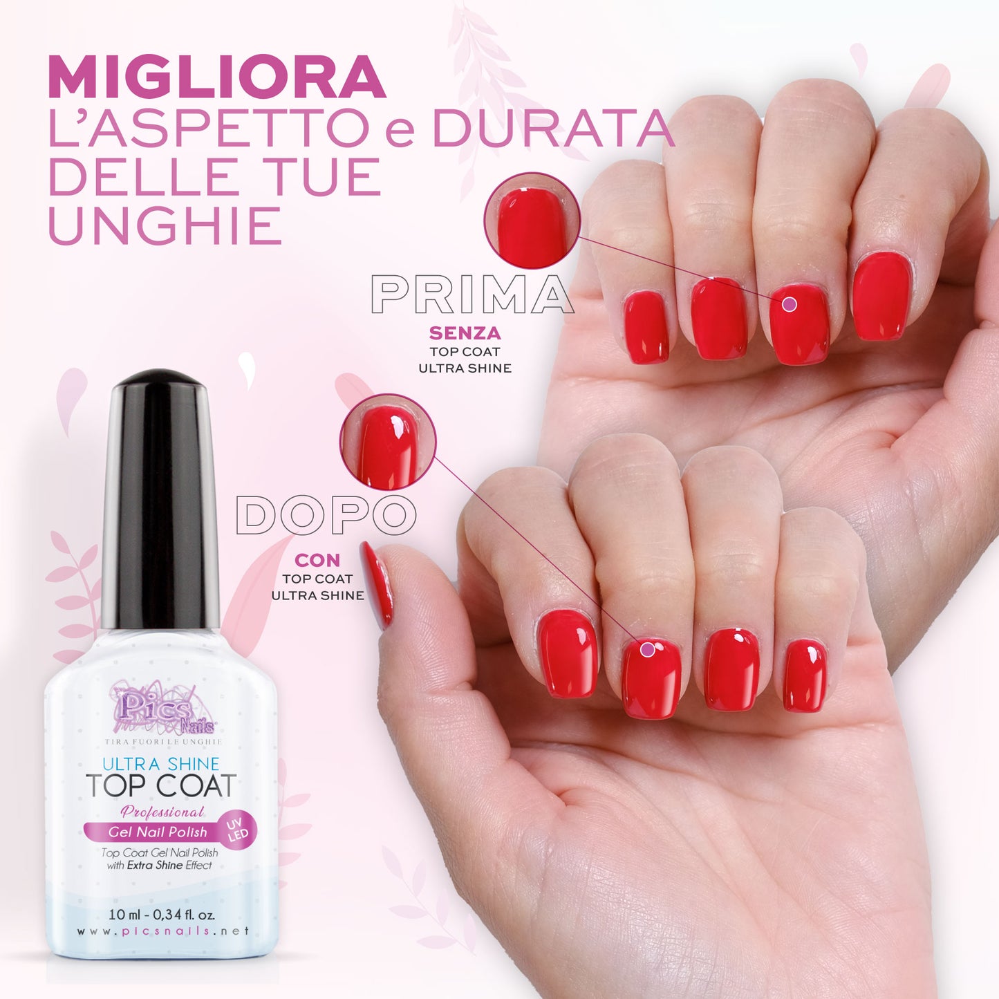 Top Coat Semipermanente ULTRA SHINE UV/LED 10 ml - Smalto Gel Sigillante Senza Strato di Dispersione