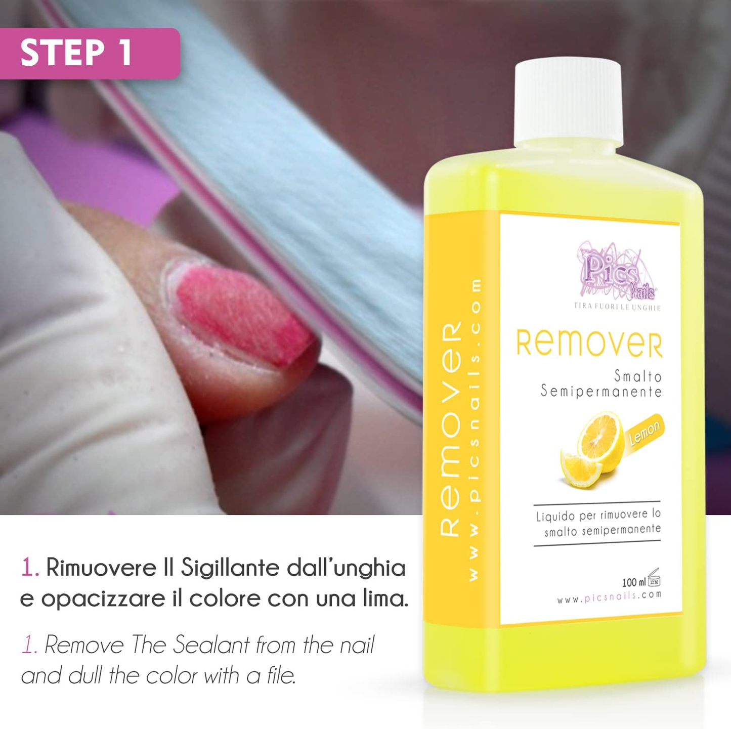 Remover Smalto Semipermanente Limone 100 Ml Professionale- Rimuovi Smalto Semipermanente Soak off UV-LED per Unghie - Solvente Rimuovi Smalto Semipermanente per Unghie