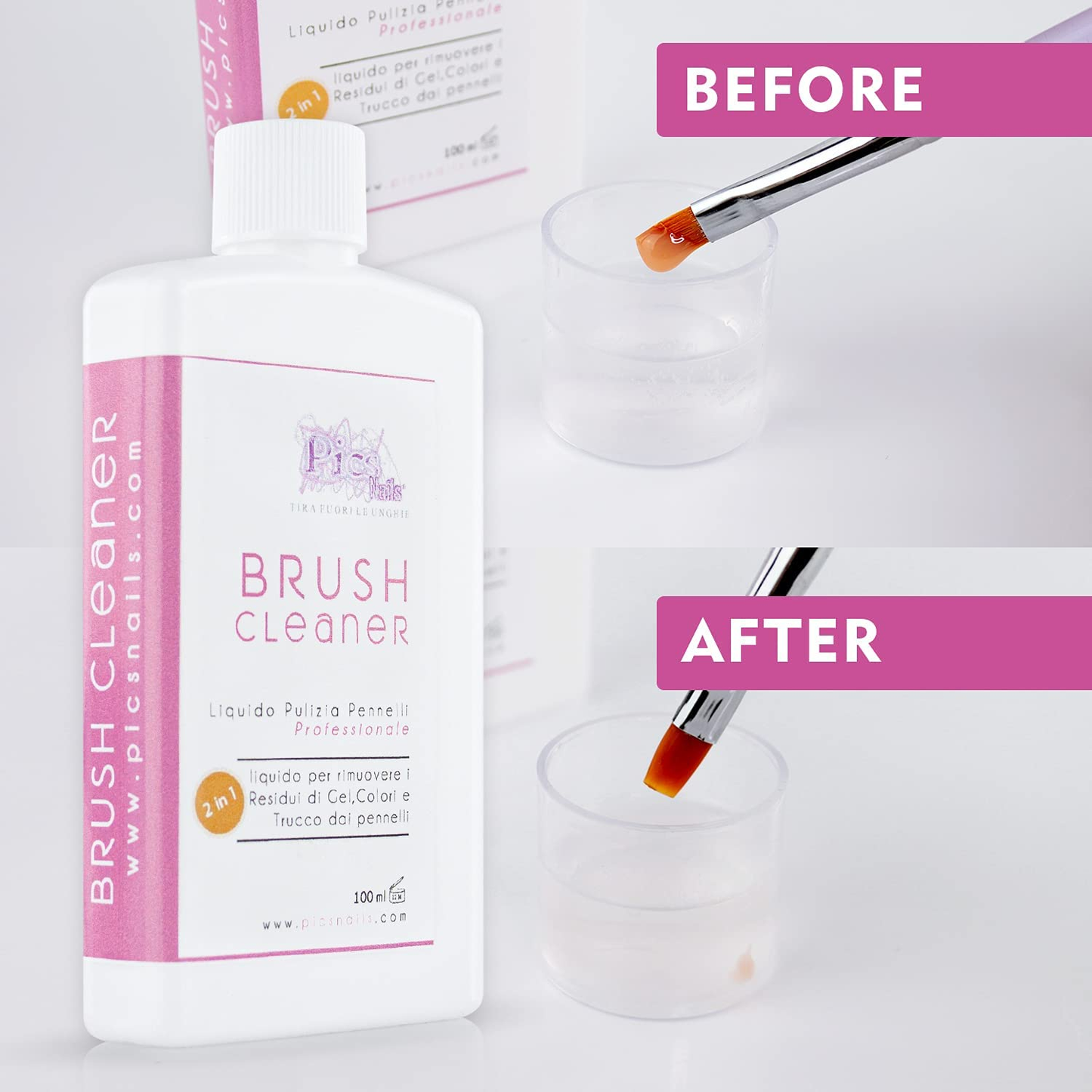 Detergente Pennelli Trucco E Unghie 2In1 100 Ml - Liquido Professionale per La Pulizia Dei Pennelli Da Trucco E per Unghie, Rimuove Tutti I Residui Di Trucco E Smalto/Smalto Gel/Gel Dalle Setole