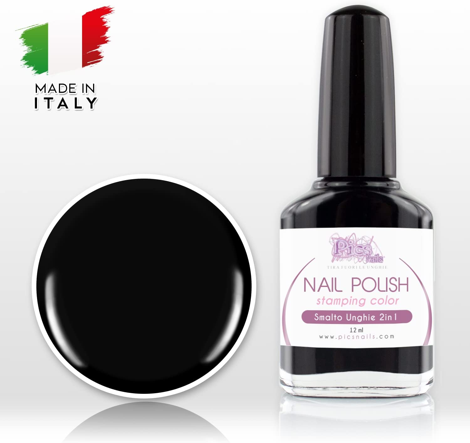 Smalto Nero per Unghie 12 Ml - Smalto per Unghie 2 in 1 Tradizionale Ad Asciugatura Rapida Alta Densità E Lunga Durata, Facile E Veloce Da Applicare