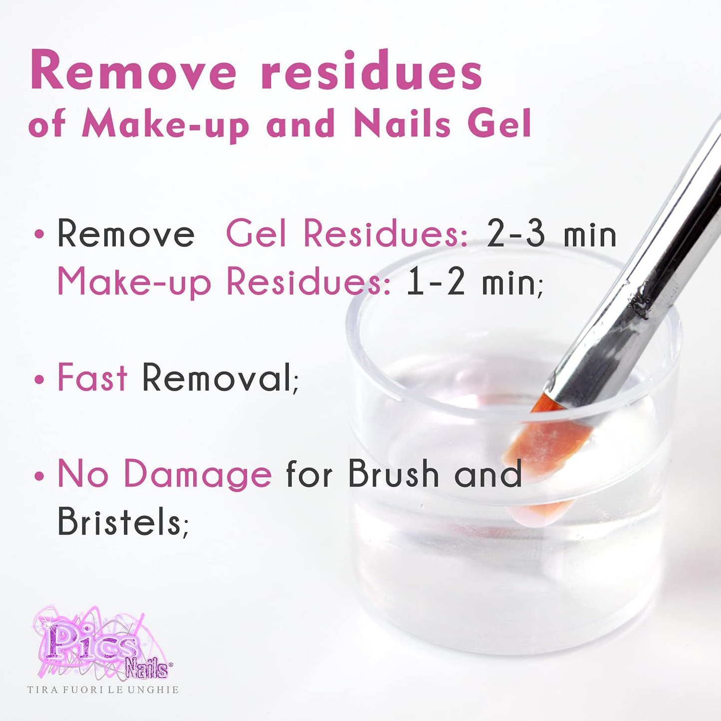 Detergente Pennelli Trucco E Unghie 2In1 100 Ml - Liquido Professionale per La Pulizia Dei Pennelli Da Trucco E per Unghie, Rimuove Tutti I Residui Di Trucco E Smalto/Smalto Gel/Gel Dalle Setole