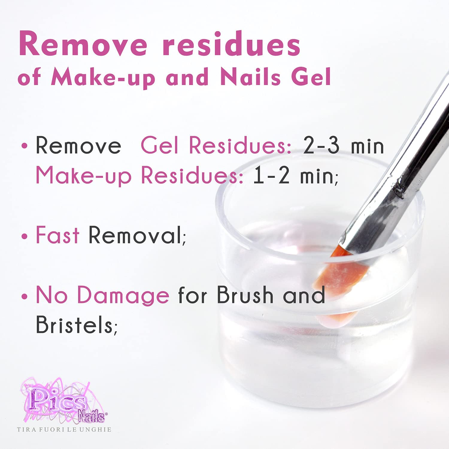 Detergente Pennelli Trucco E Unghie 2In1 100 Ml - Liquido Professionale per La Pulizia Dei Pennelli Da Trucco E per Unghie, Rimuove Tutti I Residui Di Trucco E Smalto/Smalto Gel/Gel Dalle Setole