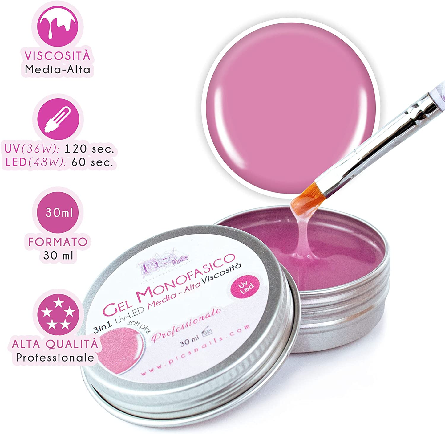 Gel Monofasico Costruttore UV-LED Professionale 3In1 Rosa Clear per Unghie - 30 Ml Media-Alta VISCOSITA' Autolivellante per Ricostruzione Unghie, Ultra Resistente per Ricostruzione Unghie
