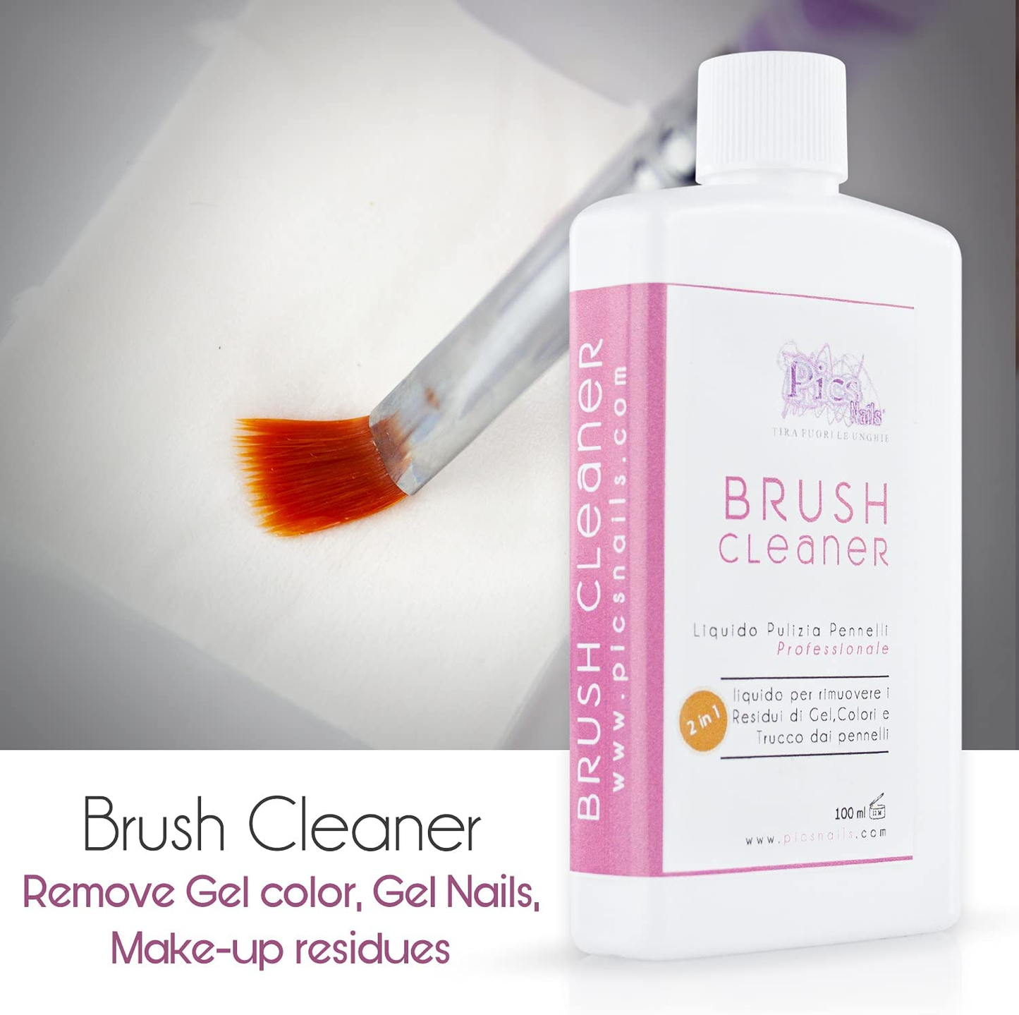 Detergente Pennelli Trucco E Unghie 2In1 100 Ml - Liquido Professionale per La Pulizia Dei Pennelli Da Trucco E per Unghie, Rimuove Tutti I Residui Di Trucco E Smalto/Smalto Gel/Gel Dalle Setole
