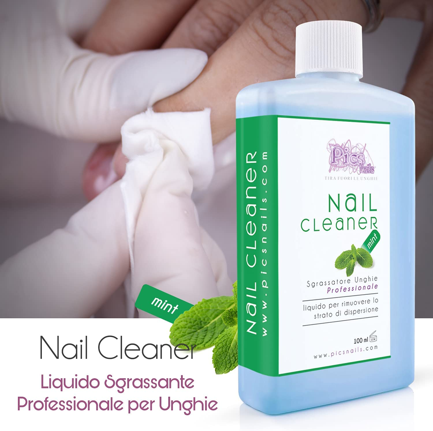 Nail Cleaner Sgrassatore per Unghie Professionale 100 Ml Menta - Sgrassante per Unghie Di Alta Qualità, Rimuove Lo Strato Di Dispersione (Appiccicoso) Dalla Unghie Ricostruite in Gel Costruttori