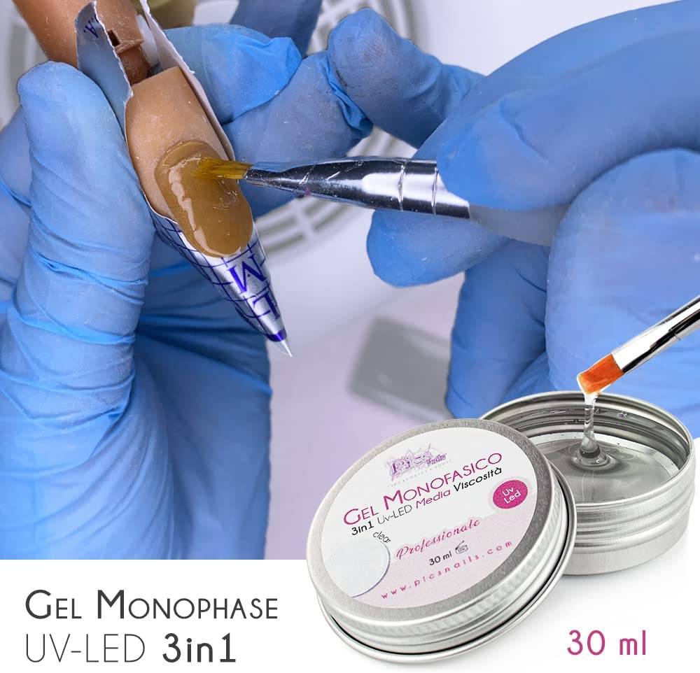 Gel Costruttore Monofasico UV/LED Clear Professionale 30 Ml - Gel per Ricostruzione Unghie Media Viscosità 3In1 | Base | Costruttore | Sigillante | - Autolivellante Tenuta Estrema