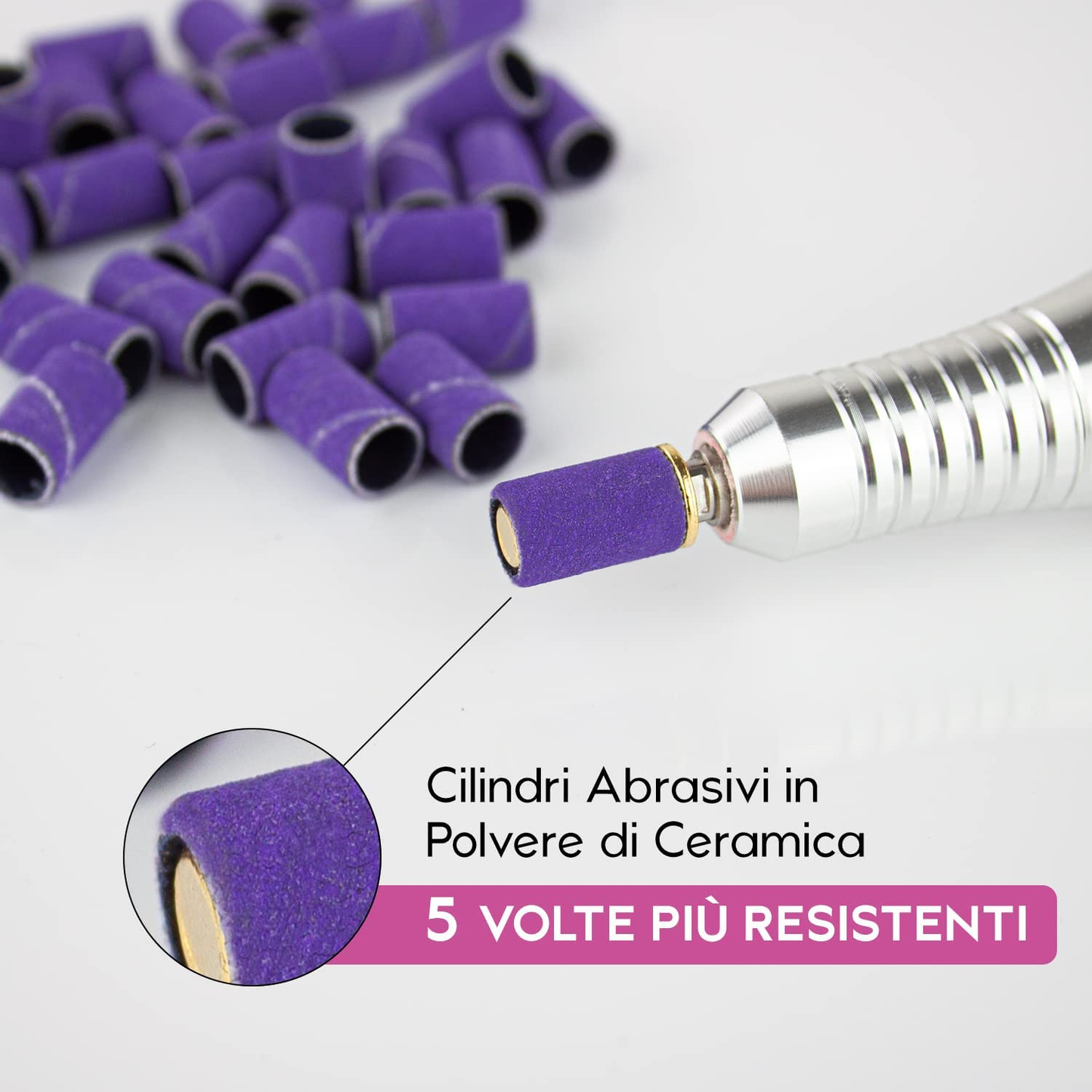 Cilindri Abrasivi Fresa Unghie in Ceramica Ultra Resistenti 25 Pz. - Grana #240-5 Volte Più Resistenti Dei Comuni Cilindri Abrasivi per Fresa Unghie Premium Quality 25Pz.=100Pz.