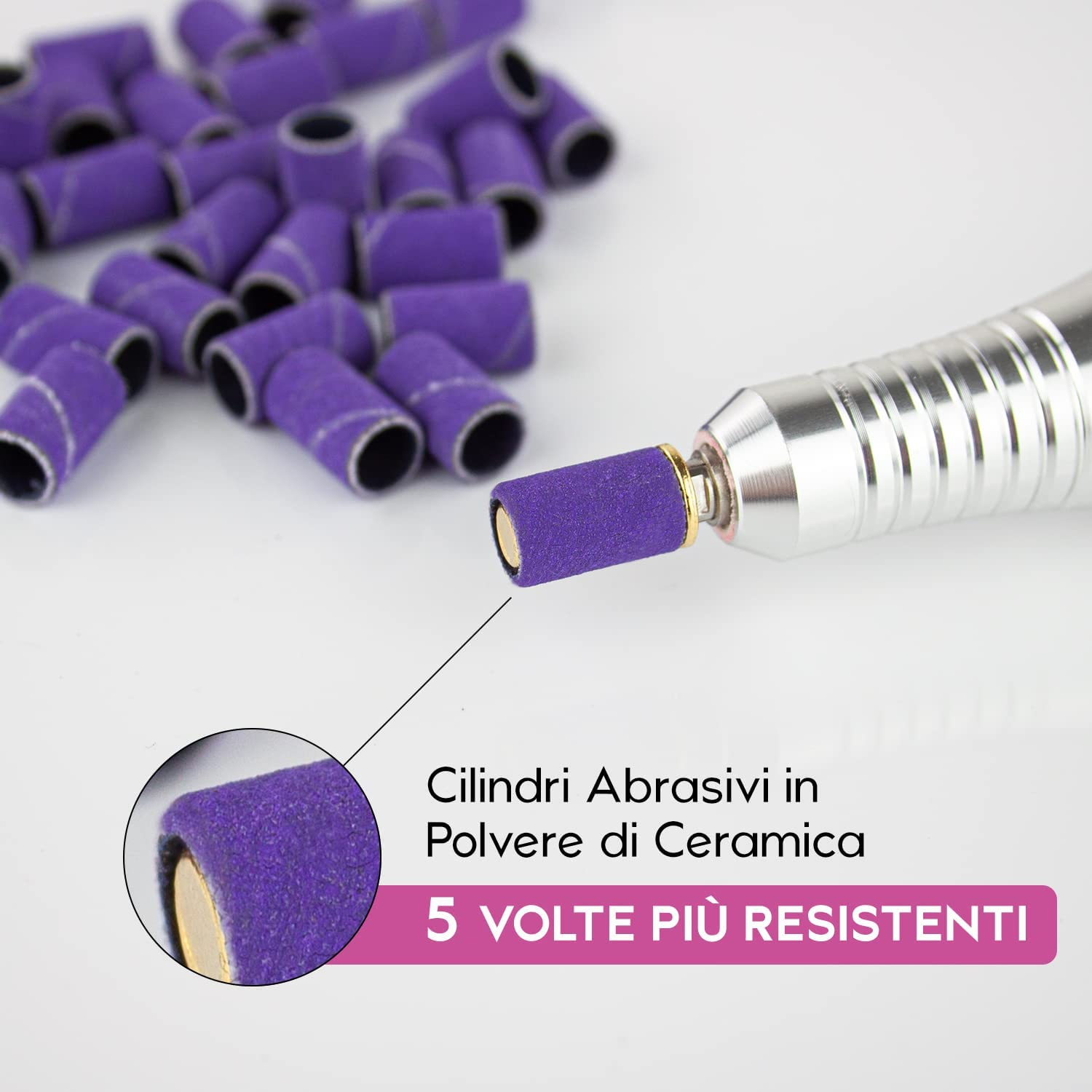 Cilindri Abrasivi Fresa Unghie in Ceramica Ultra Resistenti 25 Pz. - Grana #240-5 Volte Più Resistenti Dei Comuni Cilindri Abrasivi per Fresa Unghie Premium Quality 25Pz.=100Pz.