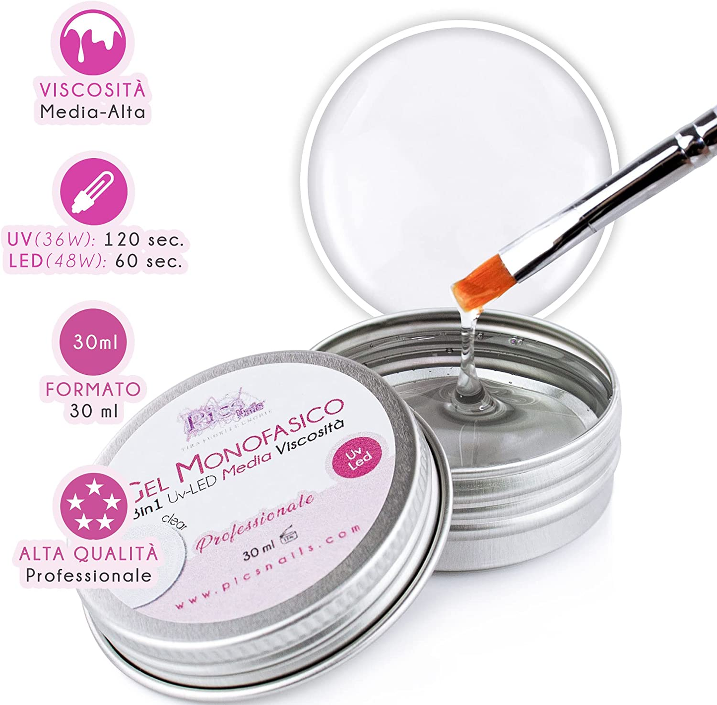 Gel Costruttore Monofasico UV/LED Clear Professionale 30 Ml - Gel per Ricostruzione Unghie Media Viscosità 3In1 | Base | Costruttore | Sigillante | - Autolivellante Tenuta Estrema