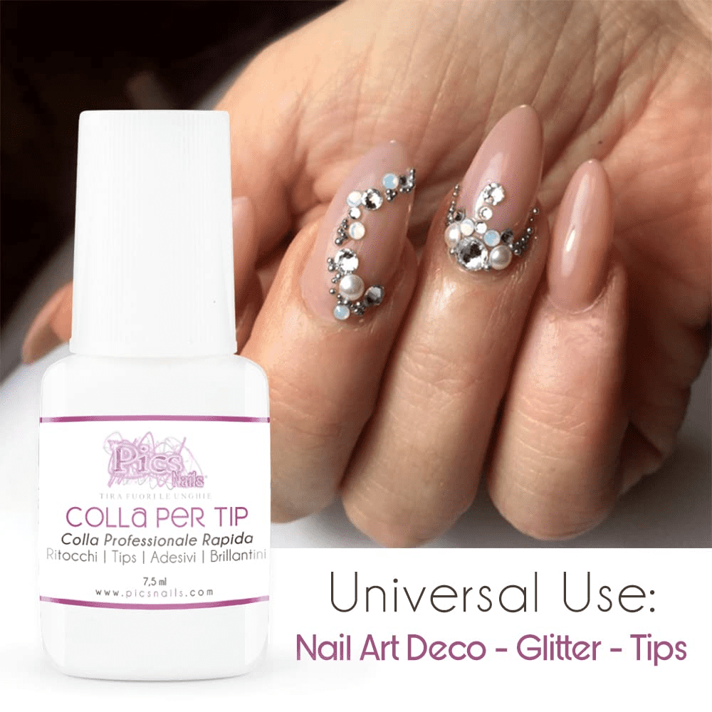 Colla per Unghie Finte Professionale 7.5 G Extra Forte -Colla per Tip, Brillantini, Adesivi, Glitter, Decorazioni per Unghie Alta Qualità