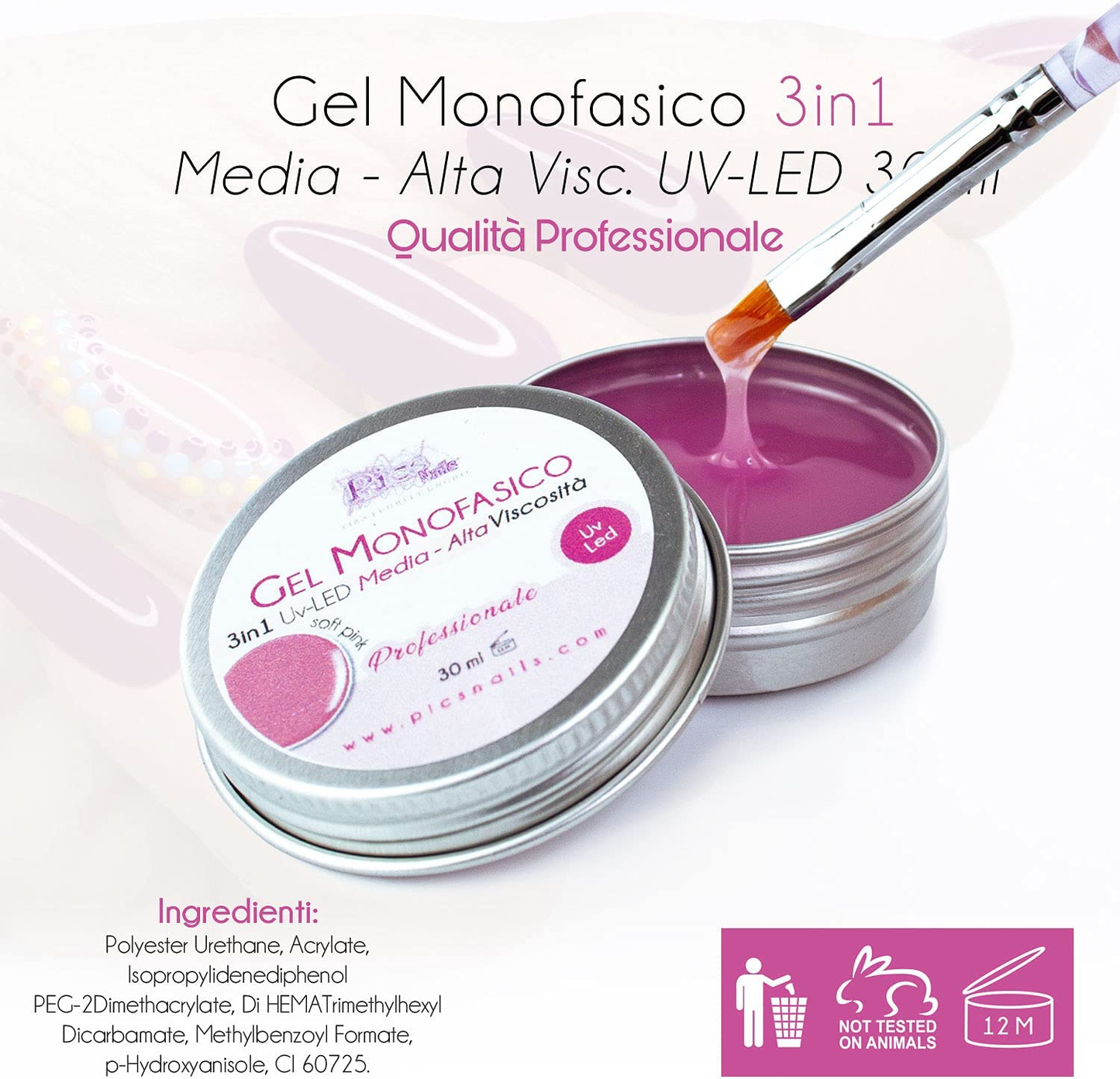 Gel Monofasico Costruttore UV-LED Professionale 3In1 Rosa Clear per Unghie - 30 Ml Media-Alta VISCOSITA' Autolivellante per Ricostruzione Unghie, Ultra Resistente per Ricostruzione Unghie