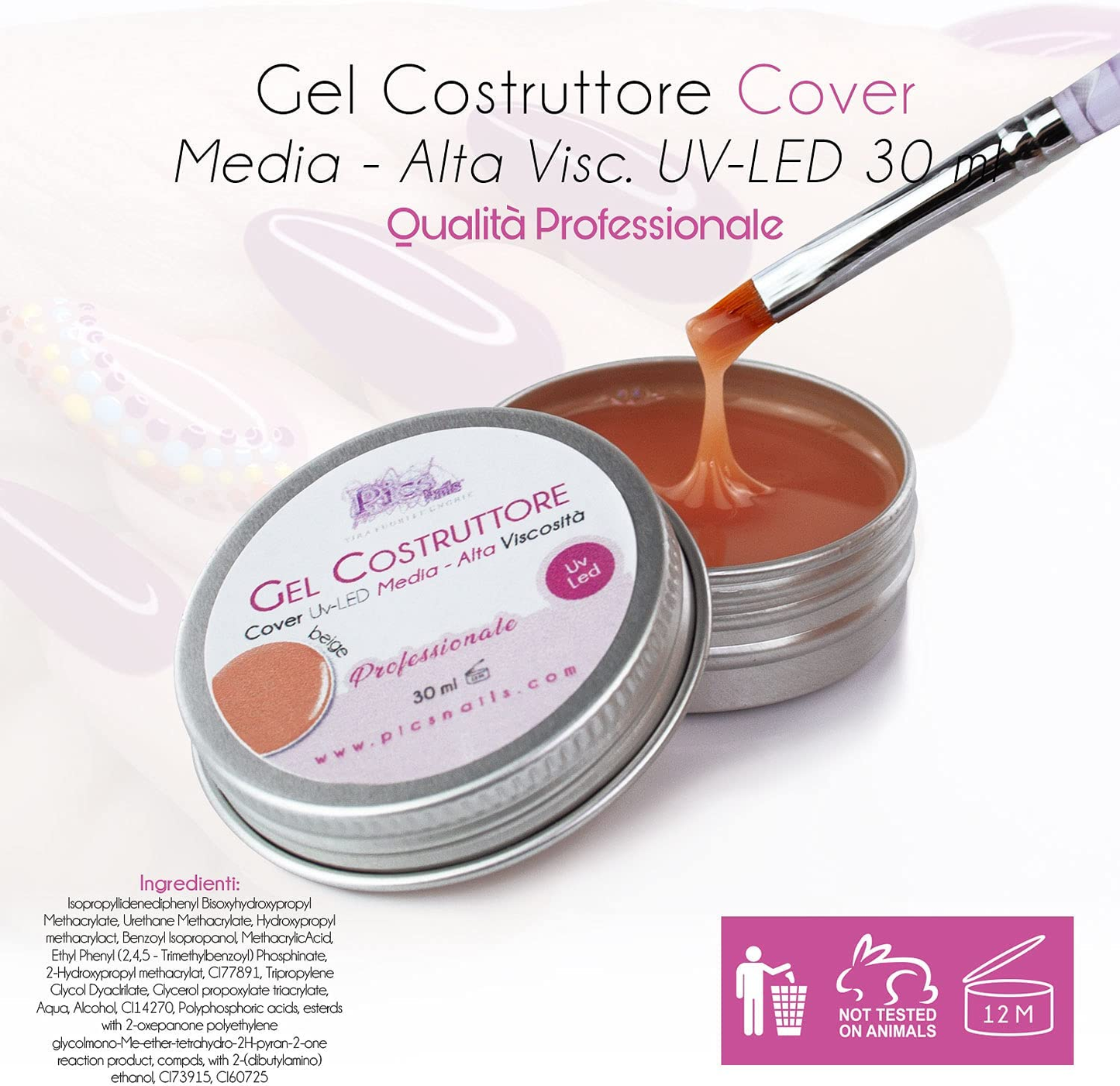 Gel Costruttore Cover UV-LED - 30 Ml Gel Cover Beige per Unghie Professionale 3In1- Media-Alta VISCOSITA' Autolivellante per Ricostruzione Unghie, Ultra Resistente per Ricostruzione Unghie
