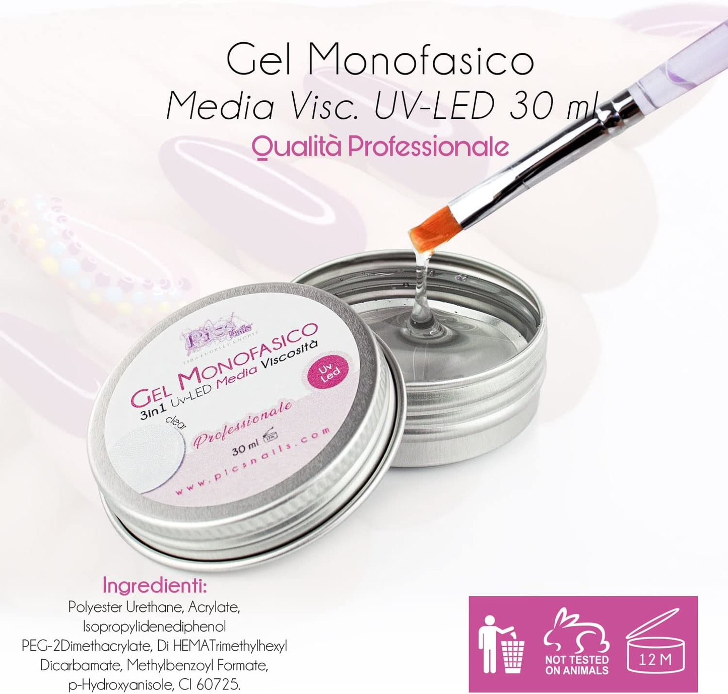 Gel Costruttore Monofasico UV/LED Clear Professionale 30 Ml - Gel per Ricostruzione Unghie Media Viscosità 3In1 | Base | Costruttore | Sigillante | - Autolivellante Tenuta Estrema