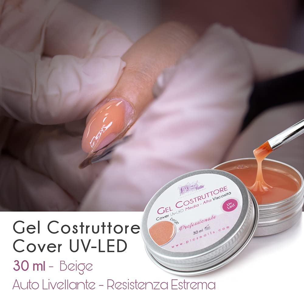 Gel Costruttore Cover UV-LED - 30 Ml Gel Cover Beige per Unghie Professionale 3In1- Media-Alta VISCOSITA' Autolivellante per Ricostruzione Unghie, Ultra Resistente per Ricostruzione Unghie
