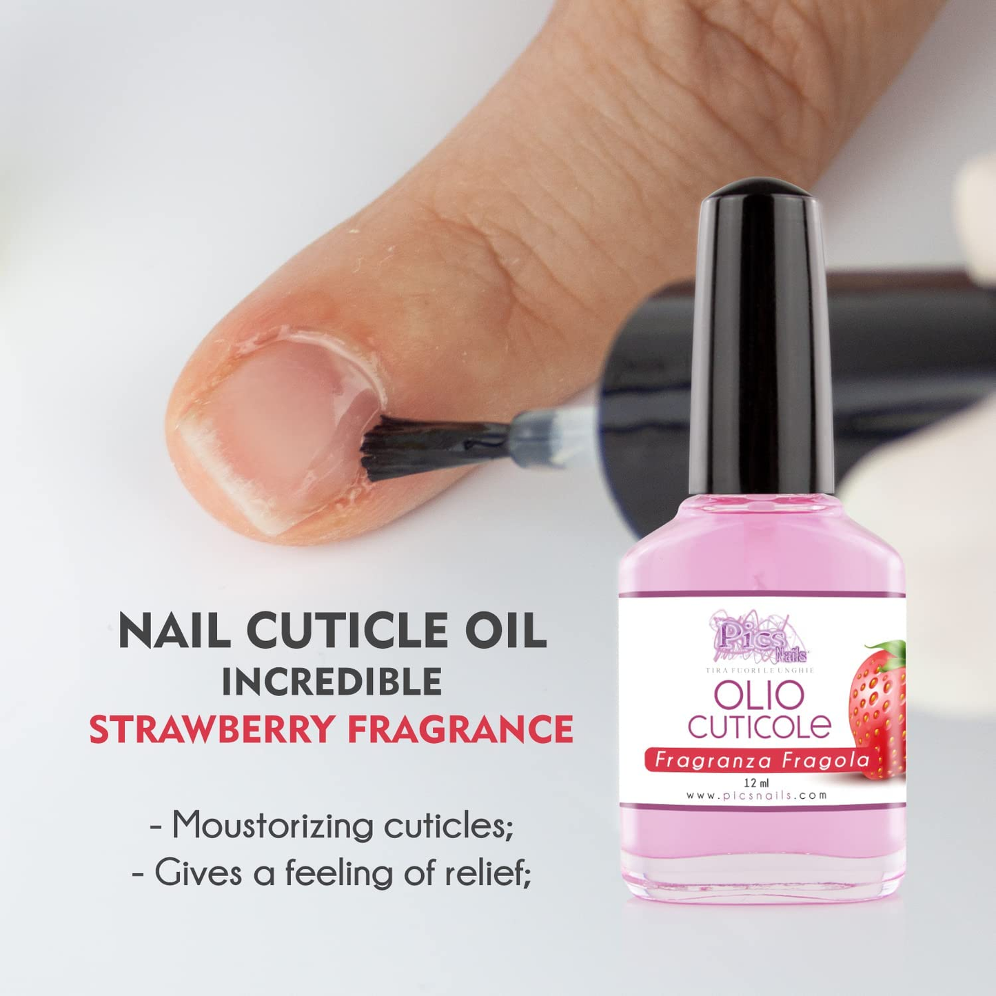 Olio Cuticole Unghie per Mani E Piedi Professionale 12Ml - Fragranza Fragola - Olio Idratante E Rigenerante per Cuticole Di Mani E Piedi, Dona Sollievo E Freschezza Alla Pelle Secca E Irritata