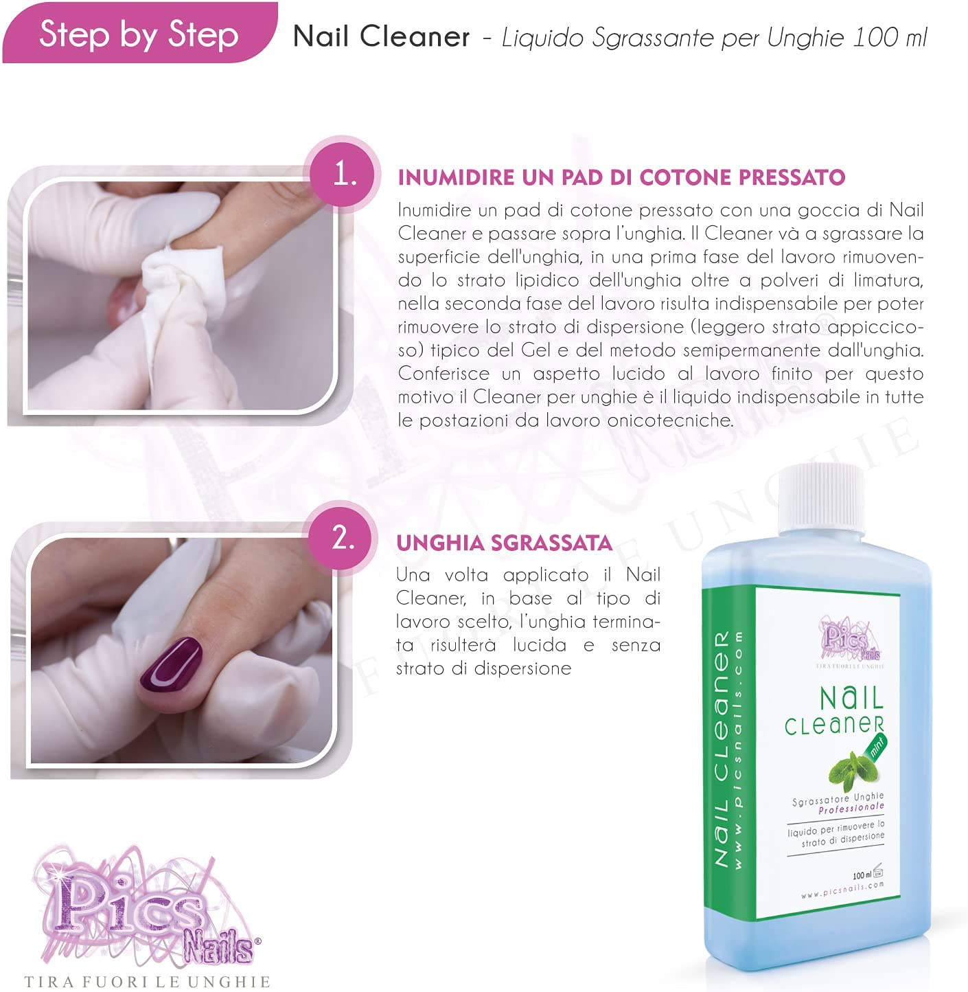 Nail Cleaner Sgrassatore per Unghie Professionale 100 Ml Menta - Sgrassante per Unghie Di Alta Qualità, Rimuove Lo Strato Di Dispersione (Appiccicoso) Dalla Unghie Ricostruite in Gel Costruttori
